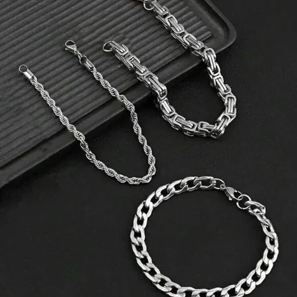 3pcs/Set Men Minimalist Stainless Steel Chain Bracelet - Picture 4 of 5